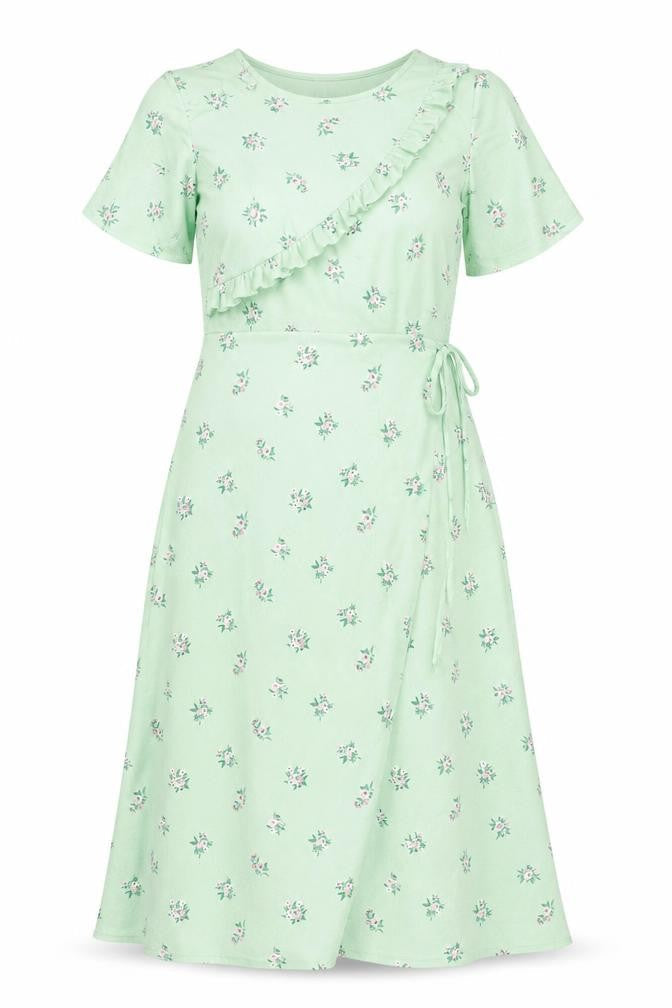 Savida Women’s Green Floral Midi A-Line Dress Size M