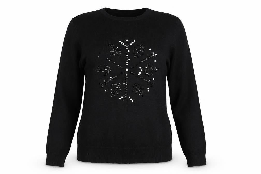 Gerard Womens Black Sequin Snowflake Pullover Jumper Size S
