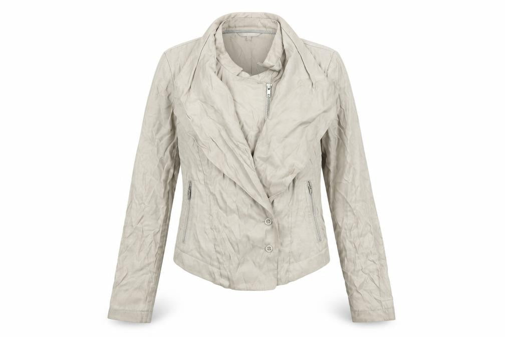 Portmans Women Beige Biker Jacket Size 10 Slim Fit Zip Detail