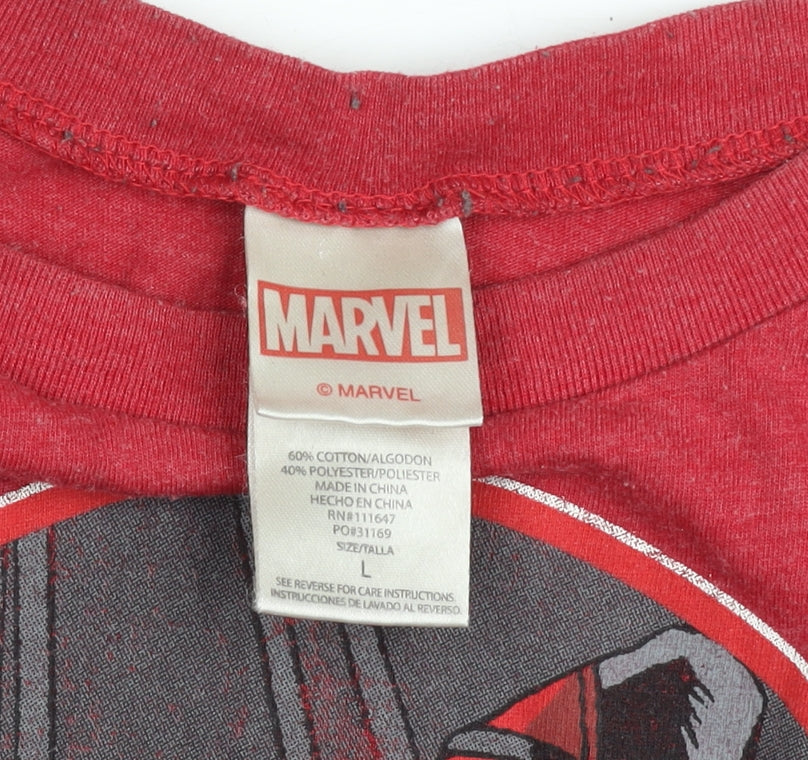 Marvel Men’s Red Deadpool Comic Graphic Short Sleeve T-Shirt Size L