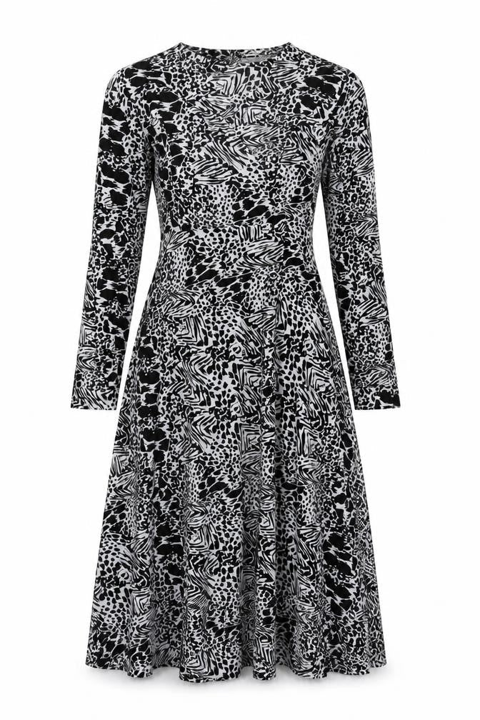 Rowen Avenue Womens Black Midi A-Line Animal Print Dress Size 10