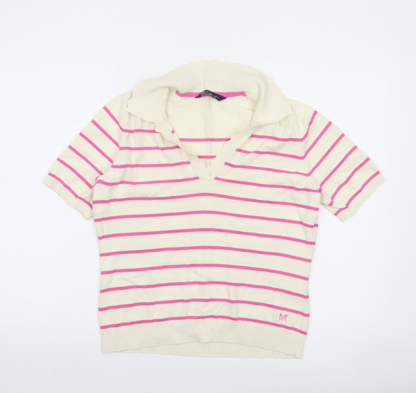 Crew Clothing Company Women’s Ivory Pink Striped Cotton V-Neck Jumper Size 12
