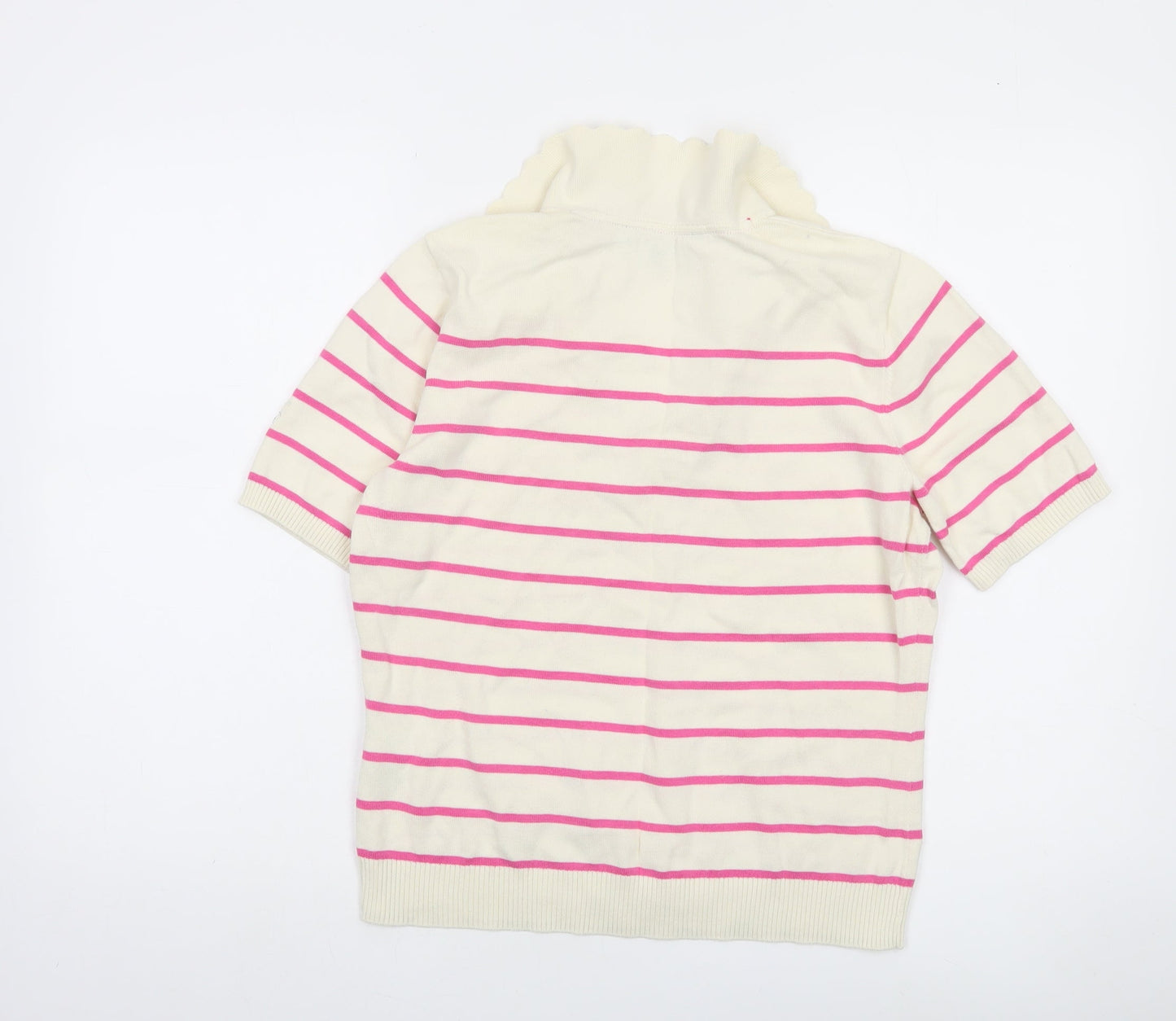 Crew Clothing Company Women’s Ivory Pink Striped Cotton V-Neck Jumper Size 12