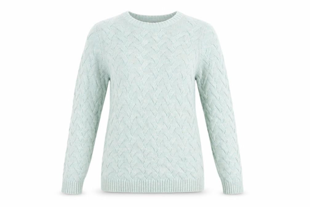 Lands' End Women's Green Cable-Knit Cotton Jumper XS