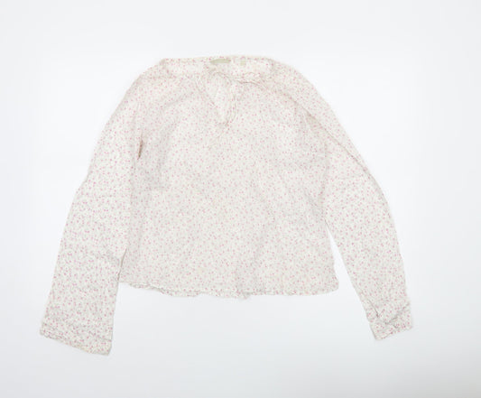 Massimo Dutti Women Ivory Floral Cotton Tunic Blouse Long Sleeve Size 14