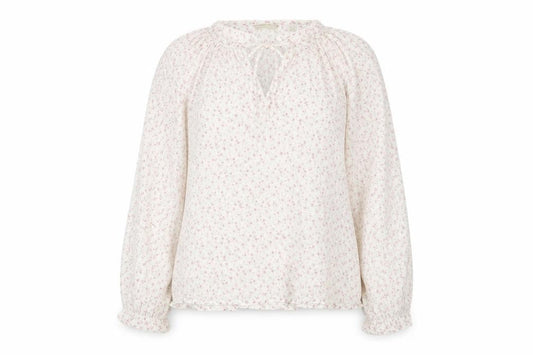 Massimo Dutti Women Ivory Floral Cotton Tunic Blouse Long Sleeve Size 14