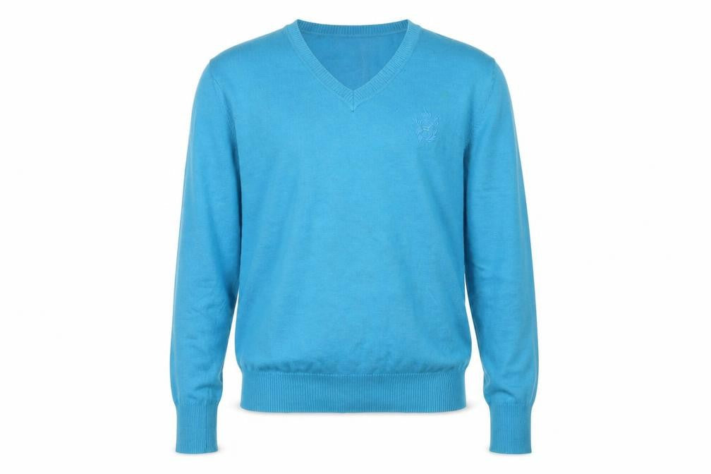 Diesel Men's Blue V-Neck Cotton Pullover Jumper Size S