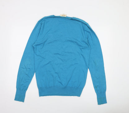 Diesel Men's Blue V-Neck Cotton Pullover Jumper Size S