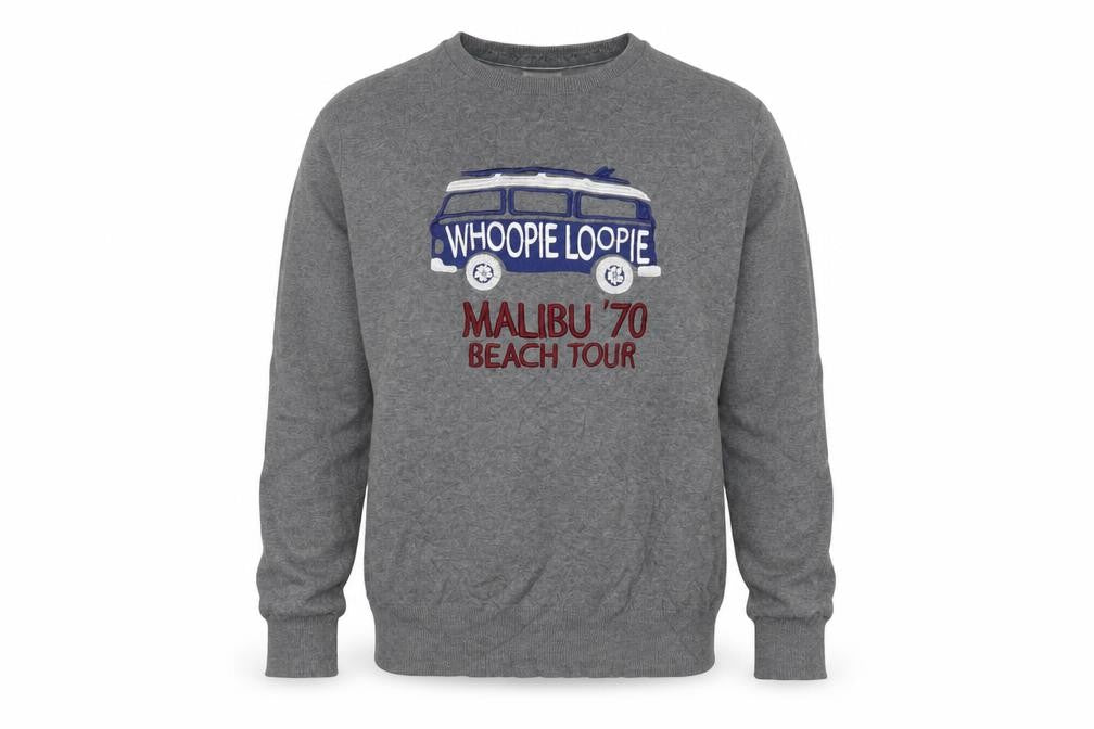 Whoopie Loopie Men's Grey Cotton Pullover Jumper L Malibu Embroidered