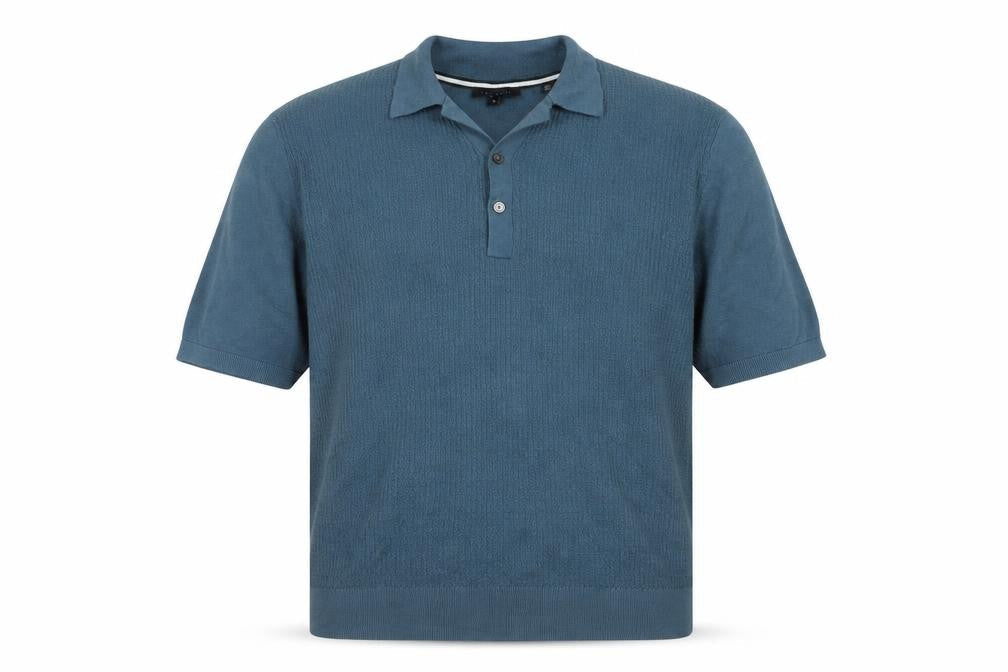 Ted Baker Men's Blue Cotton Blend Collared Henley Jumper XL