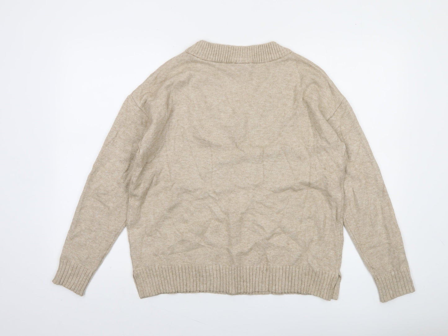 Vila Women Beige V-Neck Knit Pullover Jumper Size S