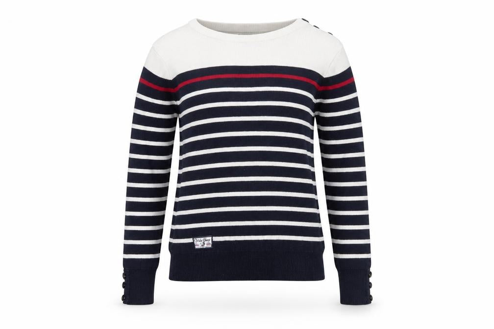 Voile Bleue Women's Blue Striped Cotton Boat Neck Jumper Size S