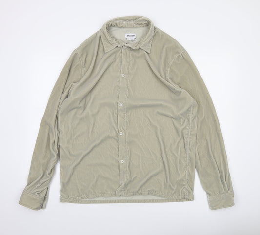 Weekday Women Beige Button-Up Long Sleeve Shirt Size M