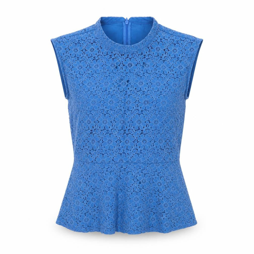Oasis Womens Blue Lace Peplum Sleeveless Blouse Size 4