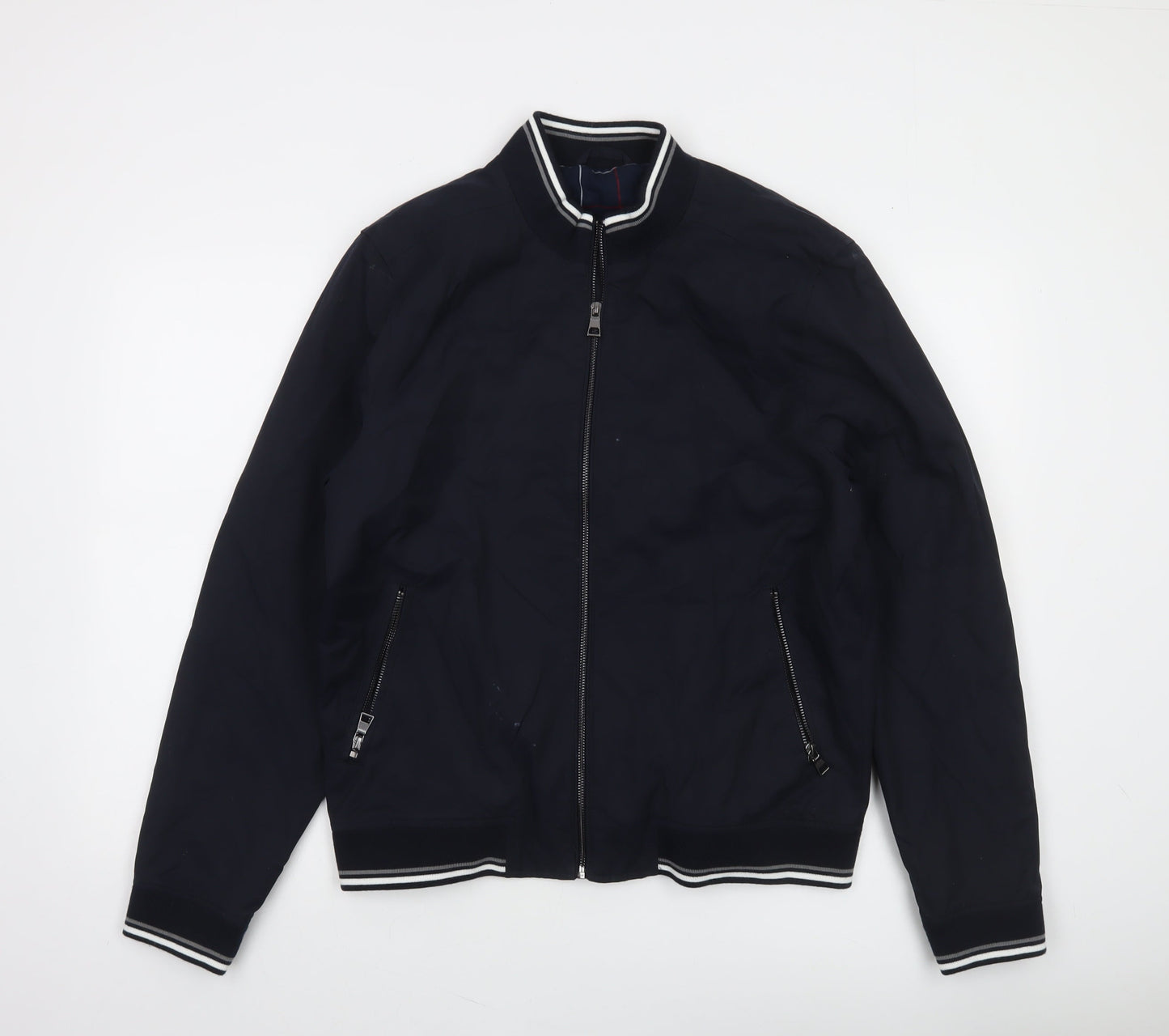 Next Mens Blue Bomber Jacket M Regular Cotton Nylon Zip Up