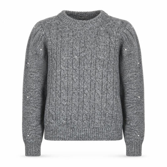 Mango Women's Grey Cable-Knit Beaded Pullover Jumper XS