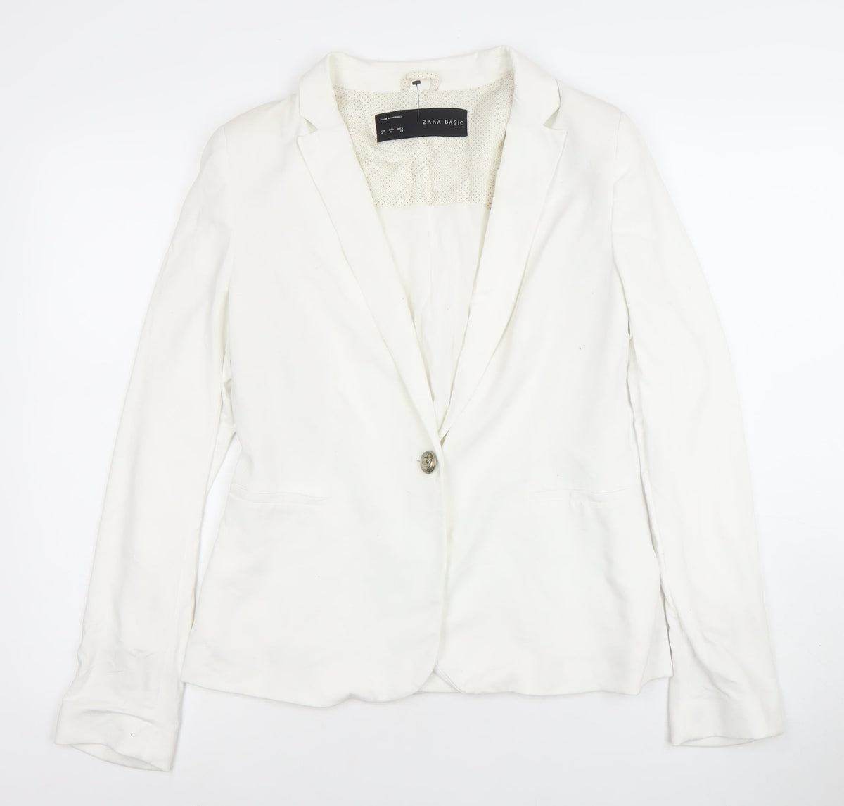Zara Basic Women Ivory Regular Fit One-Button Blazer Size 10