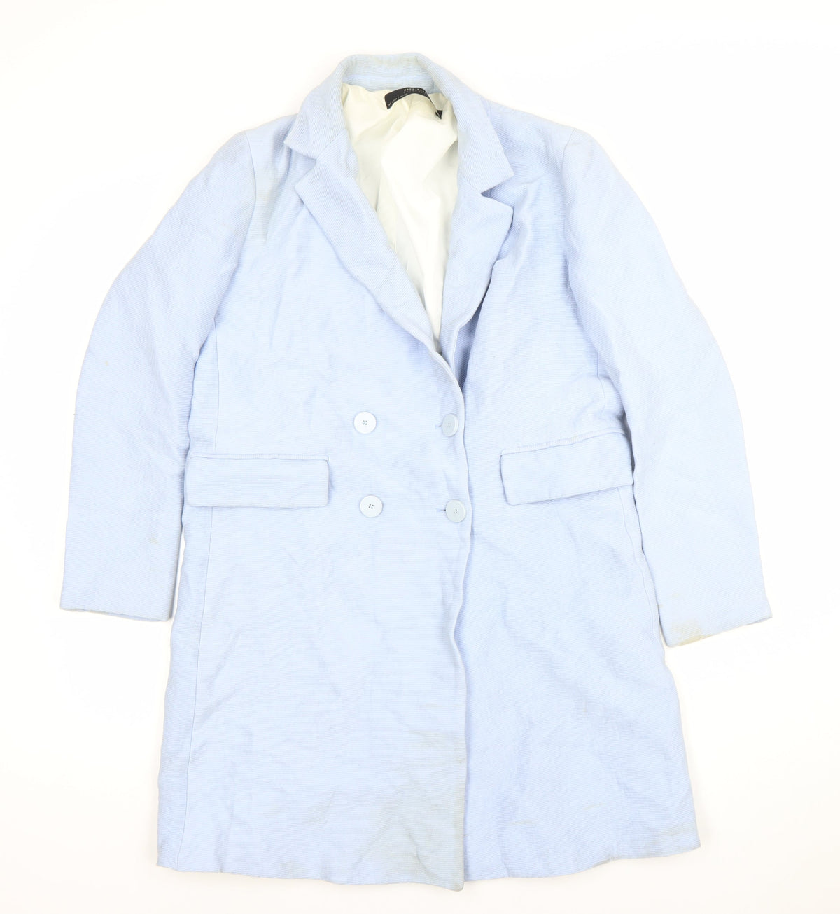 Zara Basic Women’s Blue Double-Breasted Long Blazer Coat Size 8