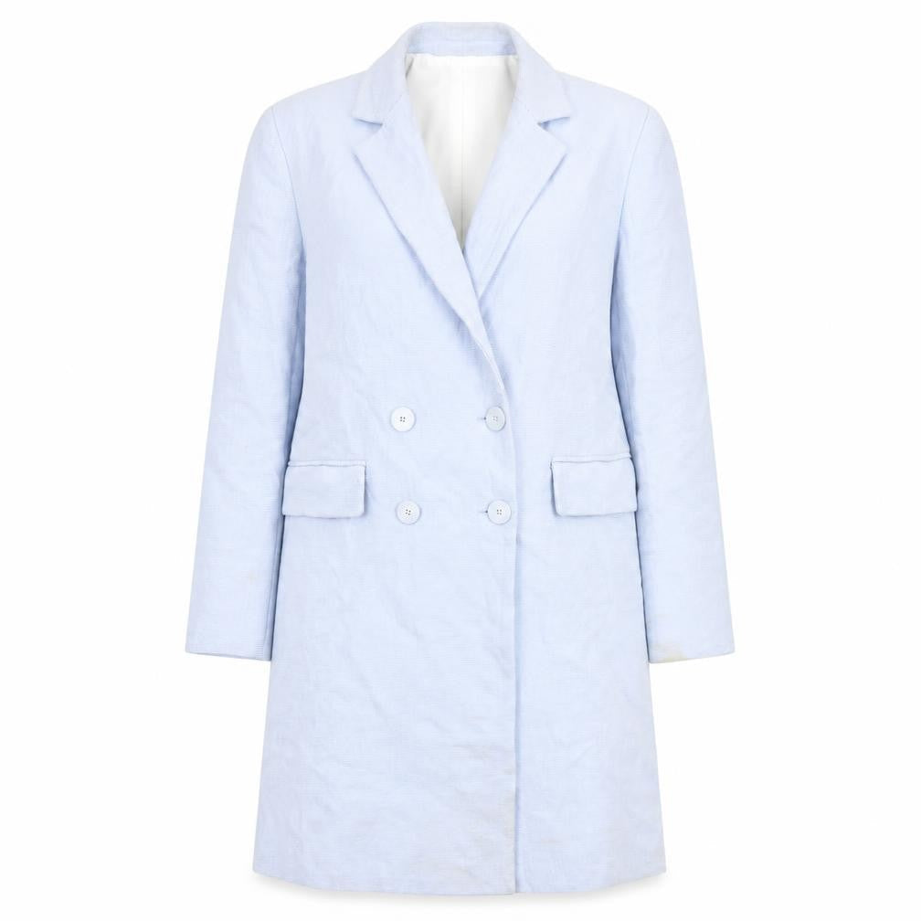 Zara Basic Women’s Blue Double-Breasted Long Blazer Coat Size 8
