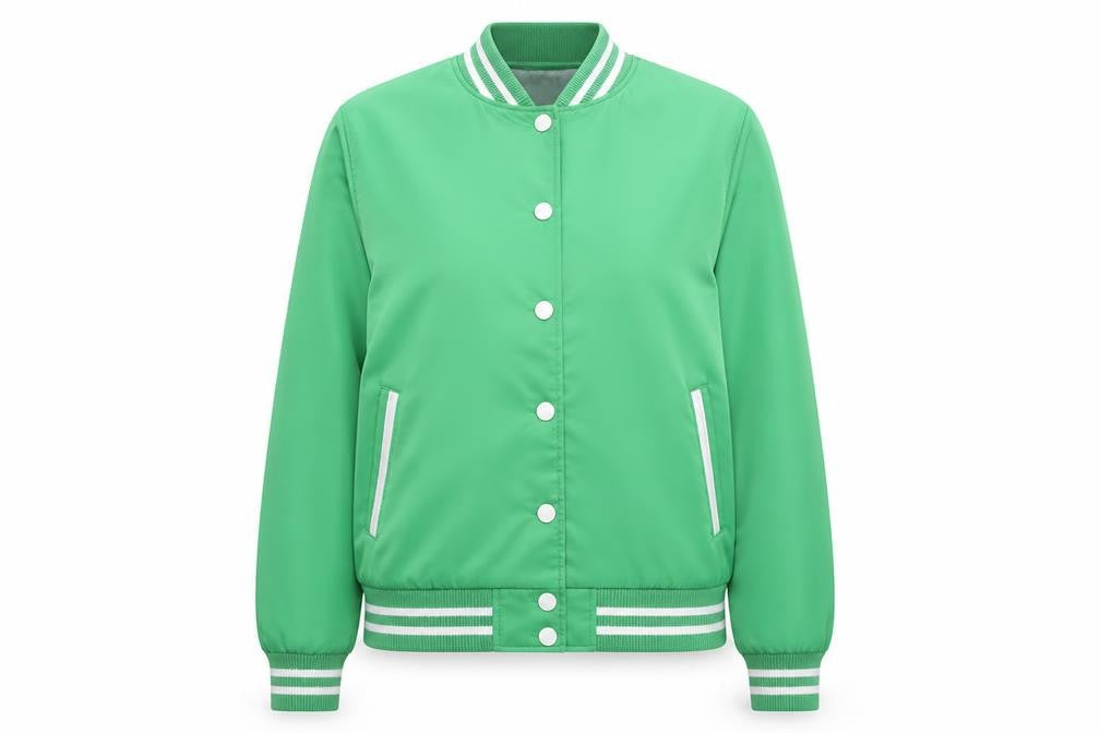 H&M Divided Women Green Varsity Bomber Jacket Size M Sunset Valley