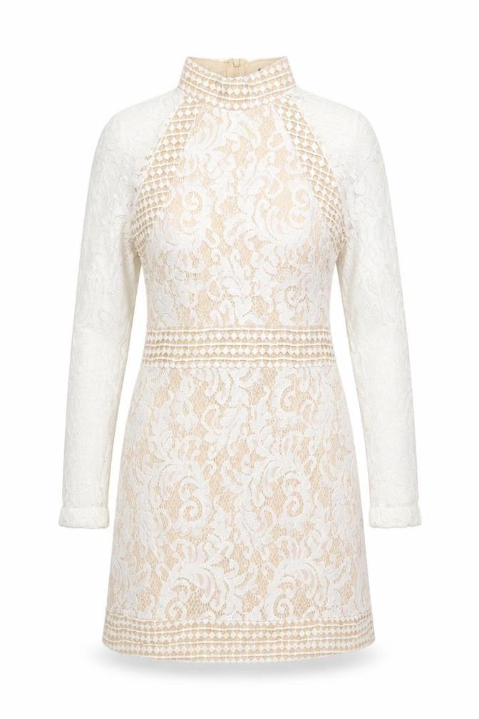 PRETTYLITTLETHING Women Beige Lace Bodycon Mini Dress Size 10