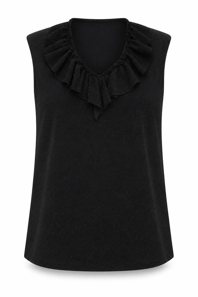 Lokita Milano Women Black M Shift Party Dress Ruffle Glitter Sleeveless