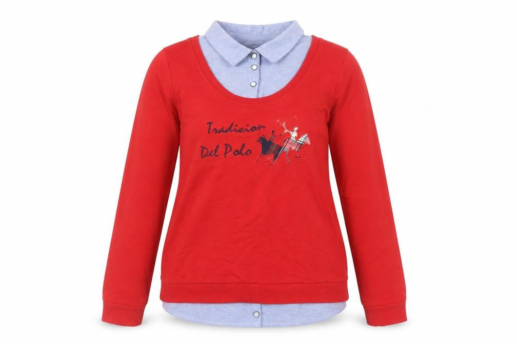Twist Women Red Collared Polo Style Long Sleeve Top Size 14