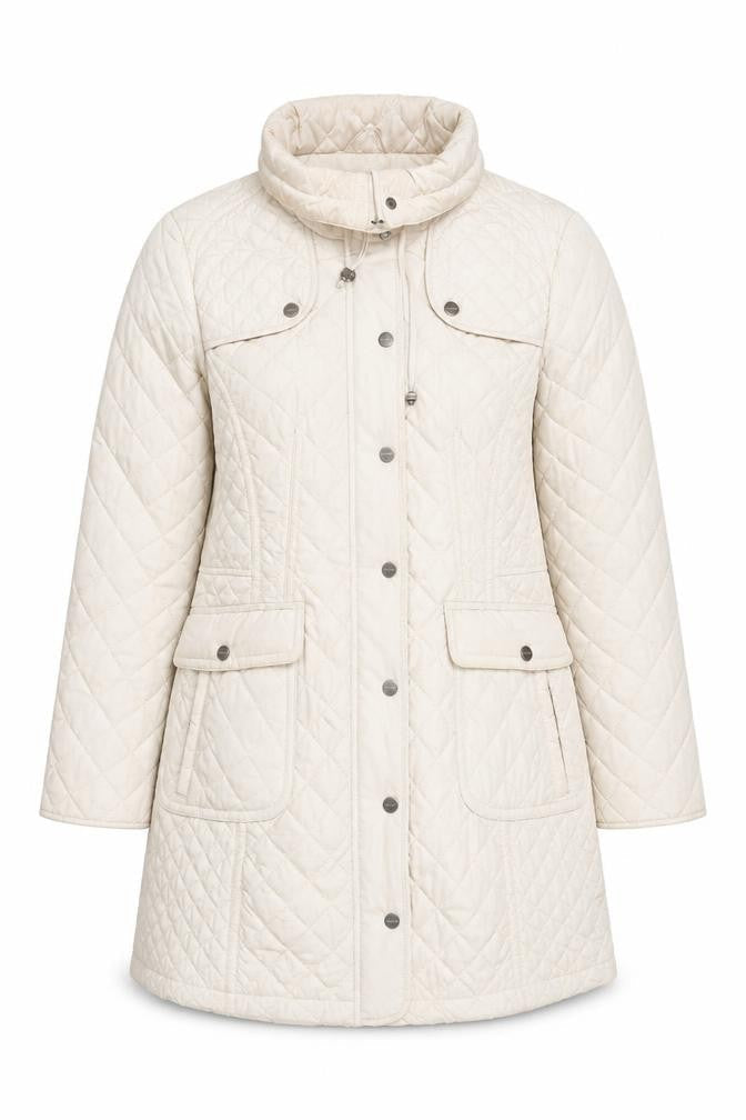 Olsen Womens Beige Quilted Mid-Length Coat Size 14