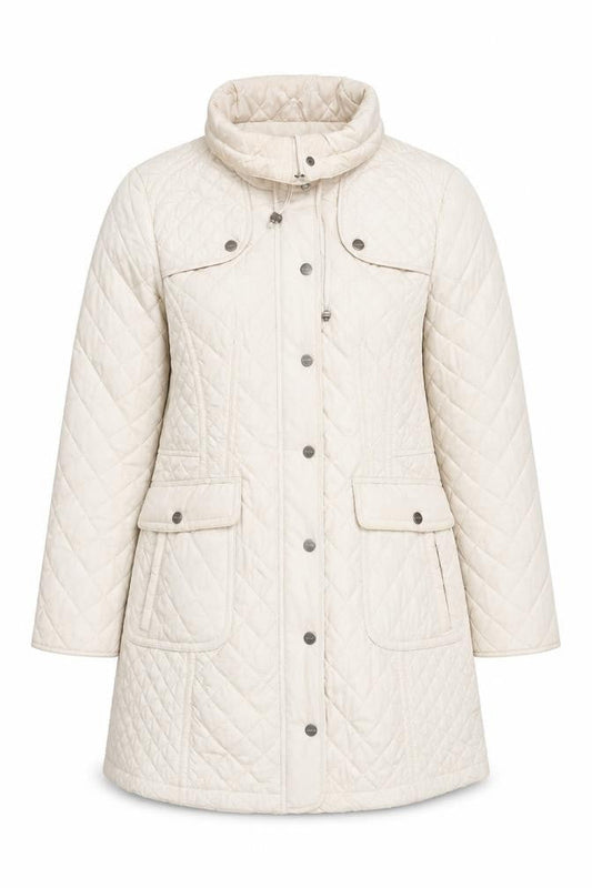 Olsen Womens Beige Quilted Mid-Length Coat Size 14