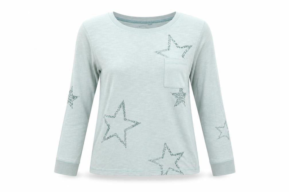 Next Women's Green Star Print Long Sleeve Cotton T-Shirt Size 8