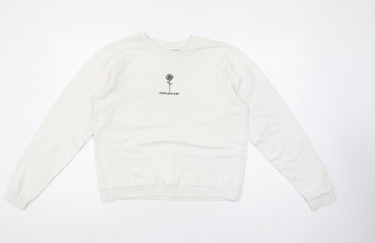 ASOS Women’s White Pullover Sweatshirt UK 8 Crew Neck Cotton ‘Romance’ Print