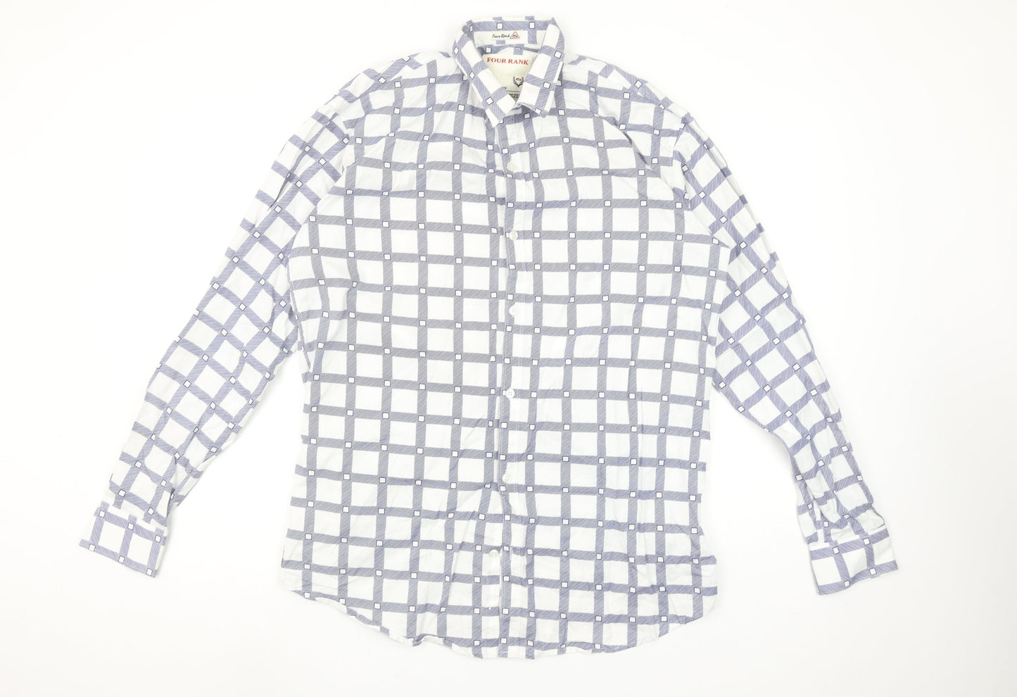 Four Rank Men's Blue Check Long Sleeve Button-Up Shirt XL