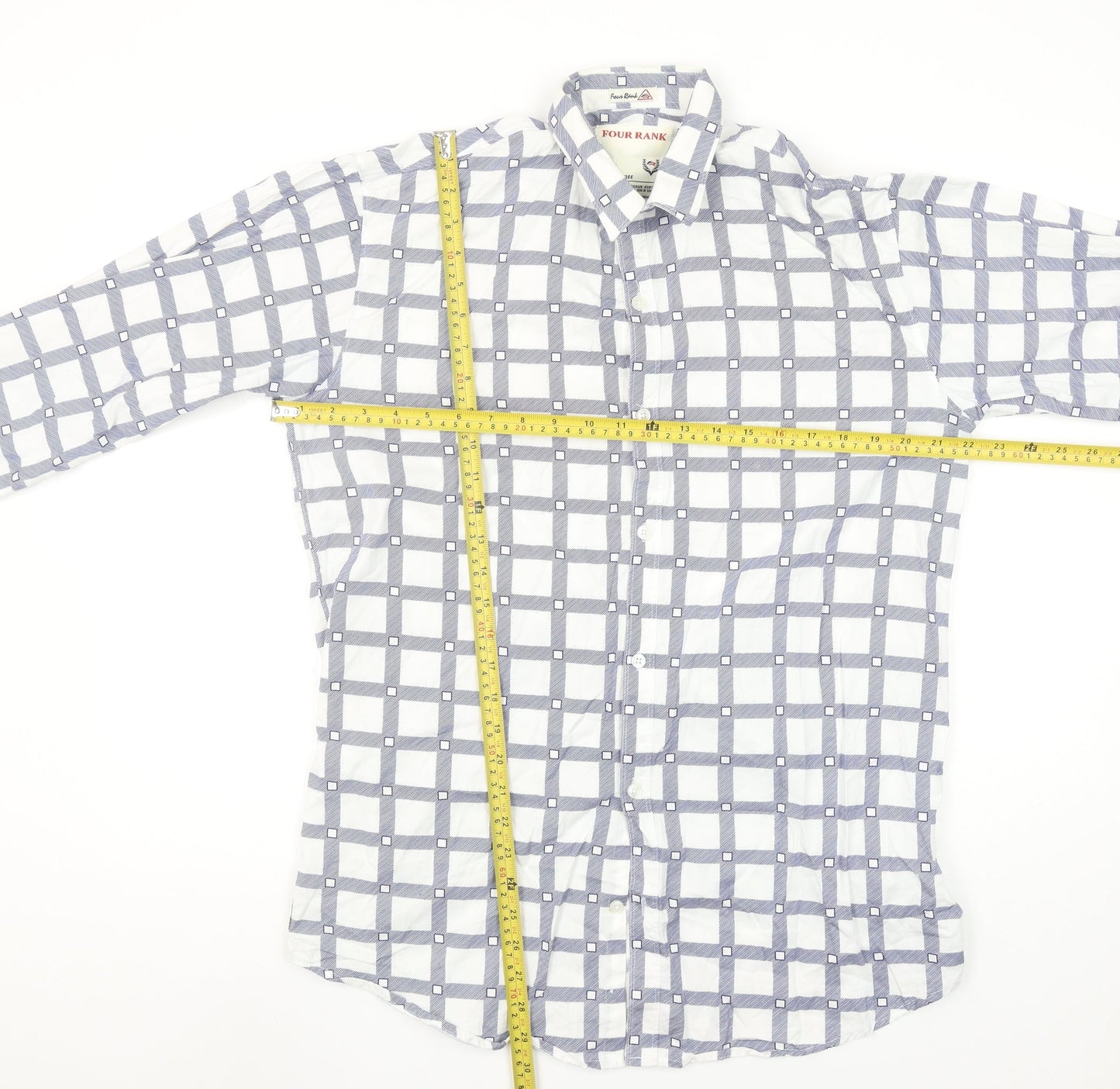Four Rank Men's Blue Check Long Sleeve Button-Up Shirt XL