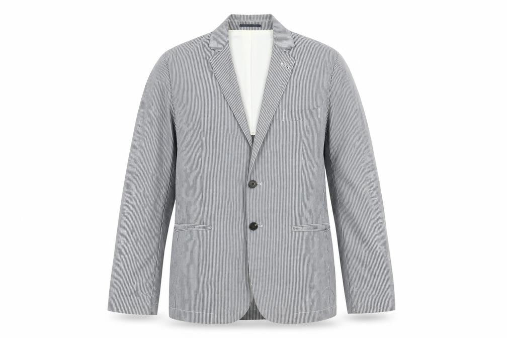 French Connection Men's Grey & White Striped Slim Fit Cotton Blazer M