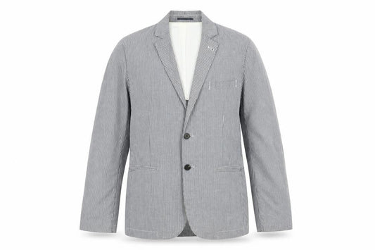 French Connection Men's Grey & White Striped Slim Fit Cotton Blazer M