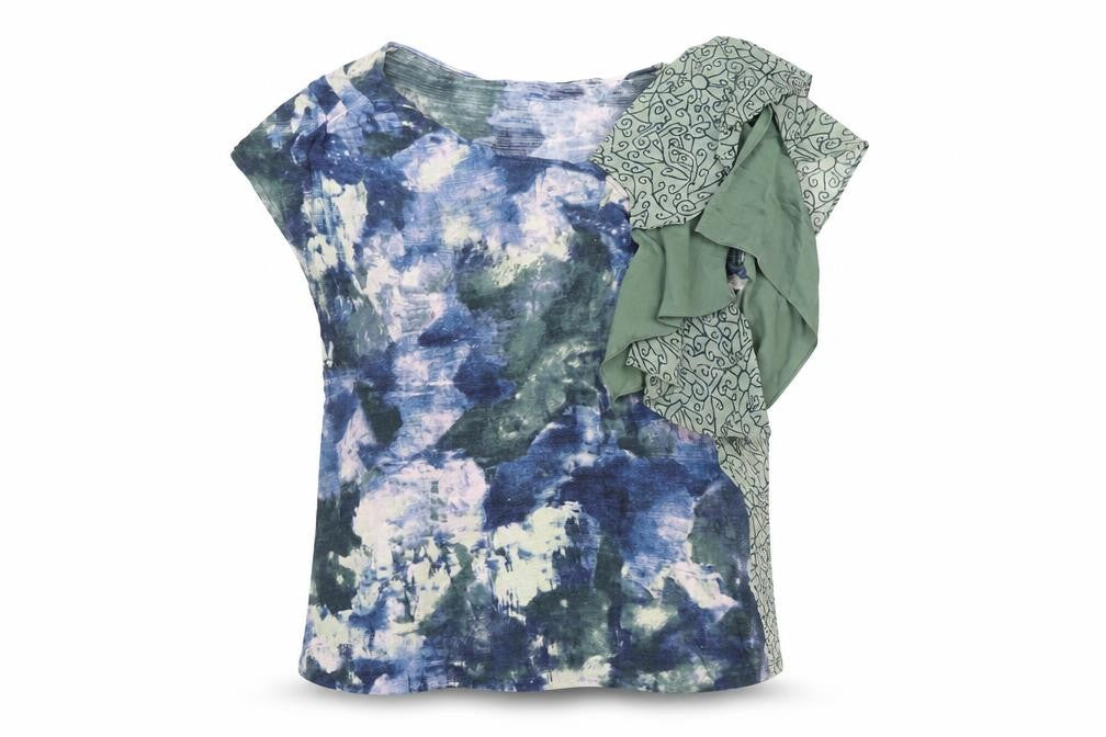 Deletta Women Blue Abstract Ruffle Blouse XL Lightweight Top