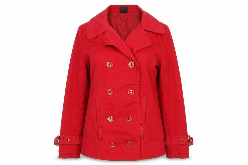 Bay Women's Red Cotton Blend Pea Coat Size 10 Buttoned Lined