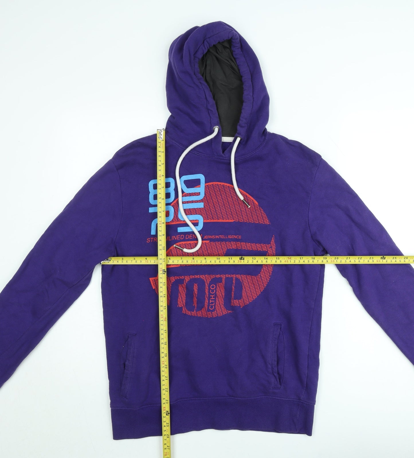 Jack & Jones Mens Purple Pullover Hoodie M Graphic Print Fleece
