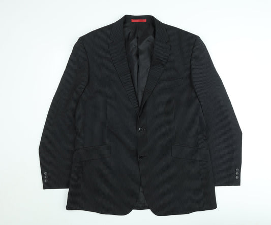 Burton Men’s Black Pinstripe 44R Regular Fit Suit Jacket
