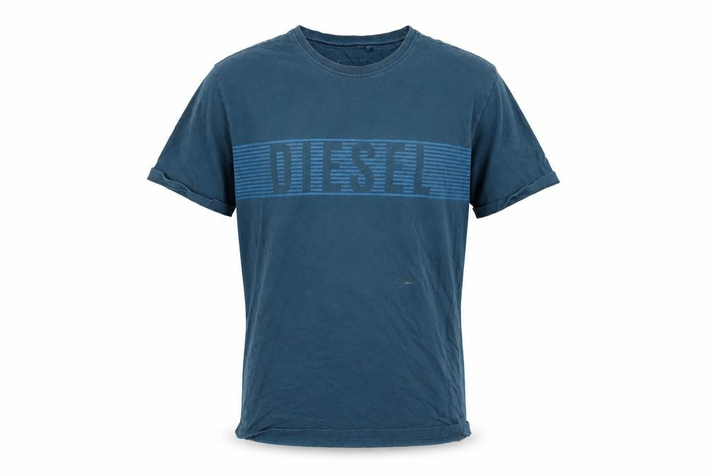 Diesel Men's Blue Logo Graphic Crew Neck Cotton T-Shirt Size L