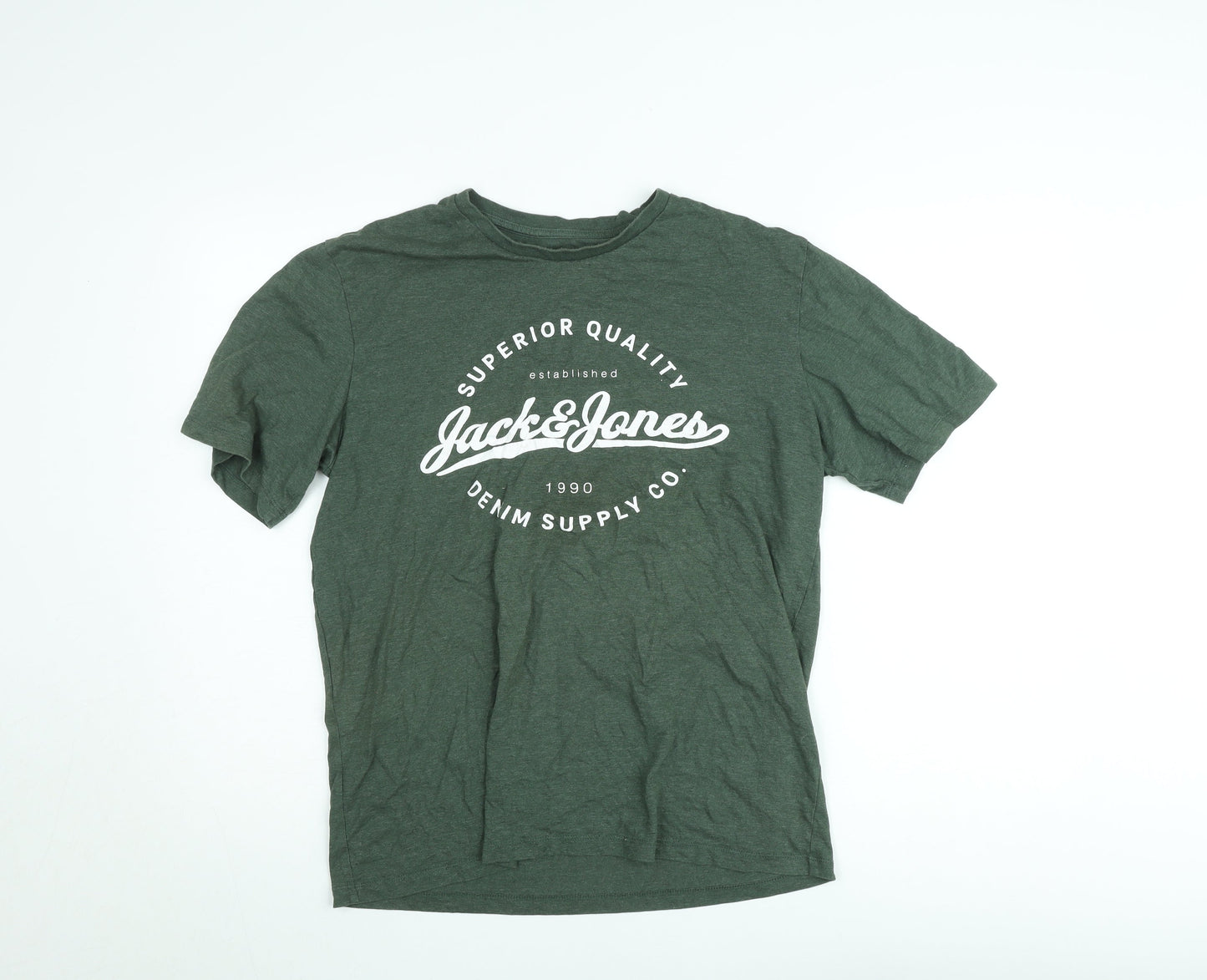 Jack & Jones Men's Green Crew Neck Graphic T-Shirt Size L