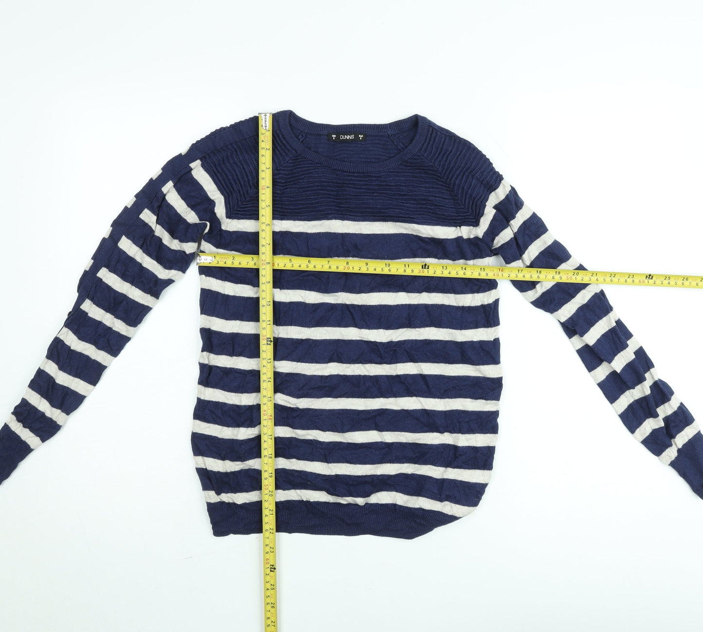 Dunnes Women's Blue Striped Crew Neck Cotton Knit Jumper Size S