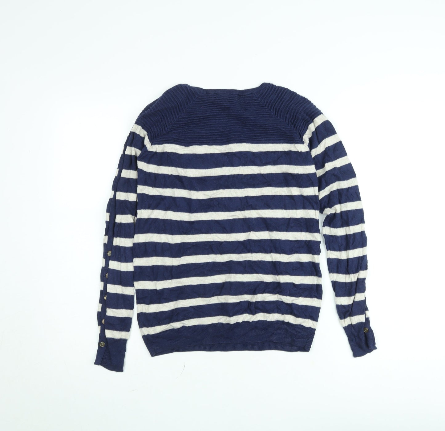 Dunnes Women's Blue Striped Crew Neck Cotton Knit Jumper Size S