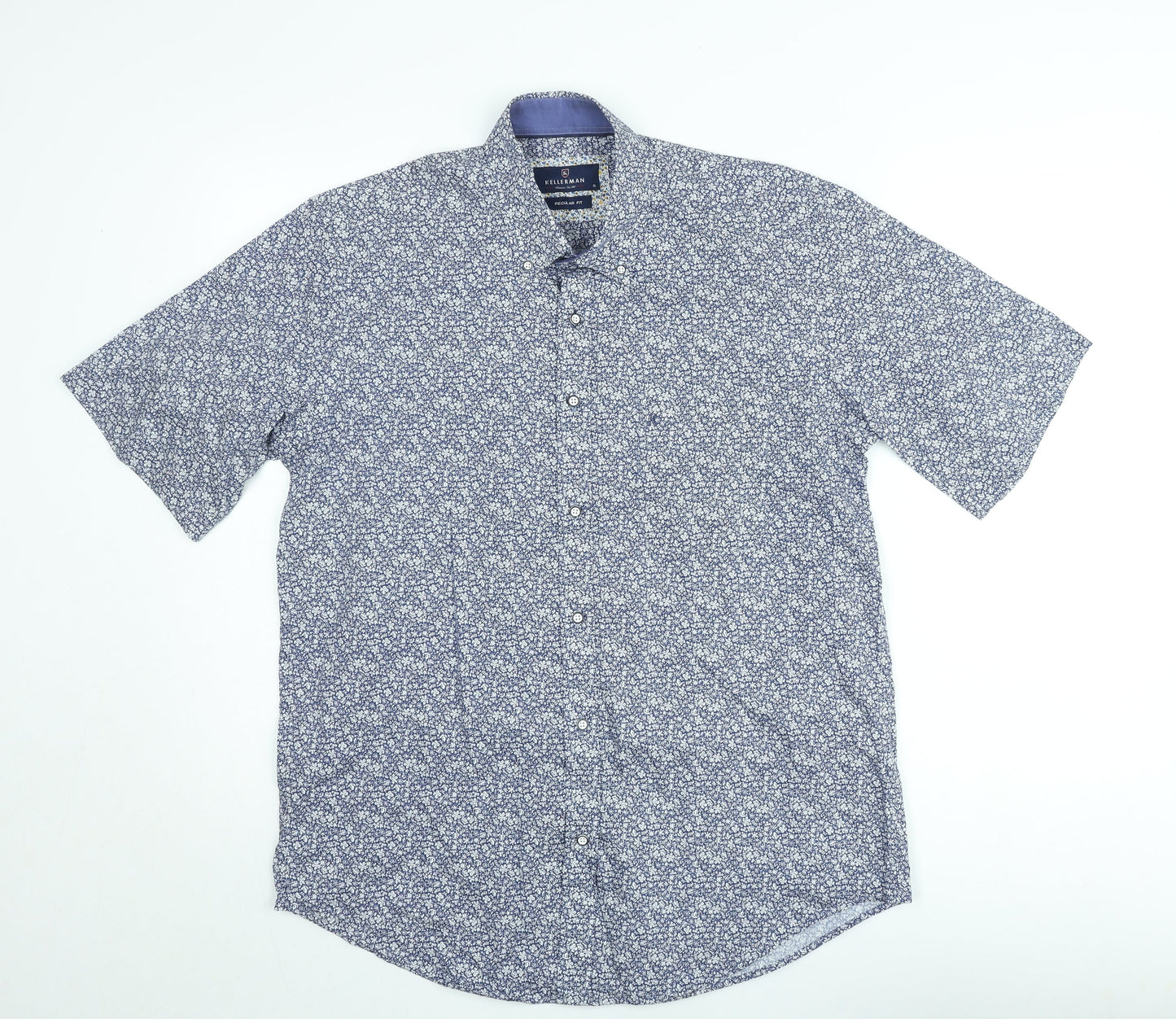 Kellerman Men's Blue Floral Regular Fit Short Sleeve Button-Up Shirt Size M