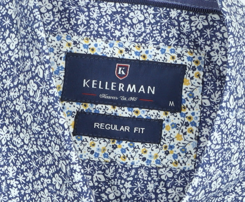 Kellerman Men's Blue Floral Regular Fit Short Sleeve Button-Up Shirt Size M