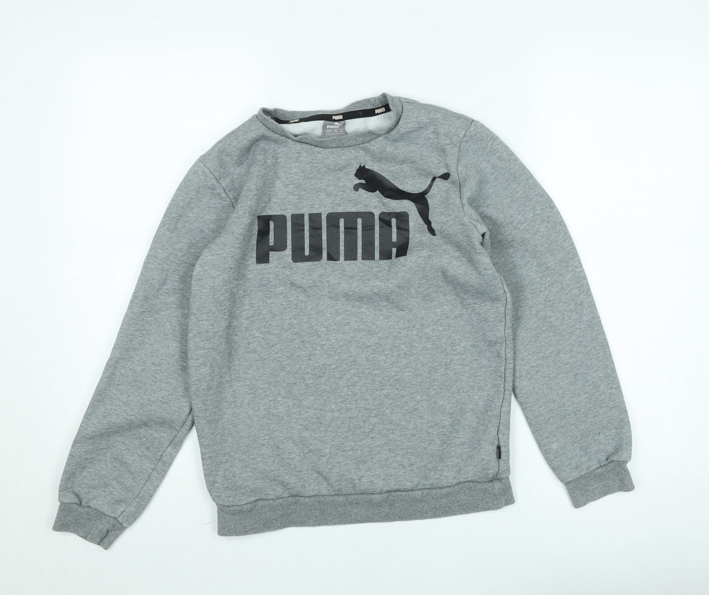 Puma Boys Grey Logo Fleece Sweatshirt 13-14 Years Pullover Crew Neck