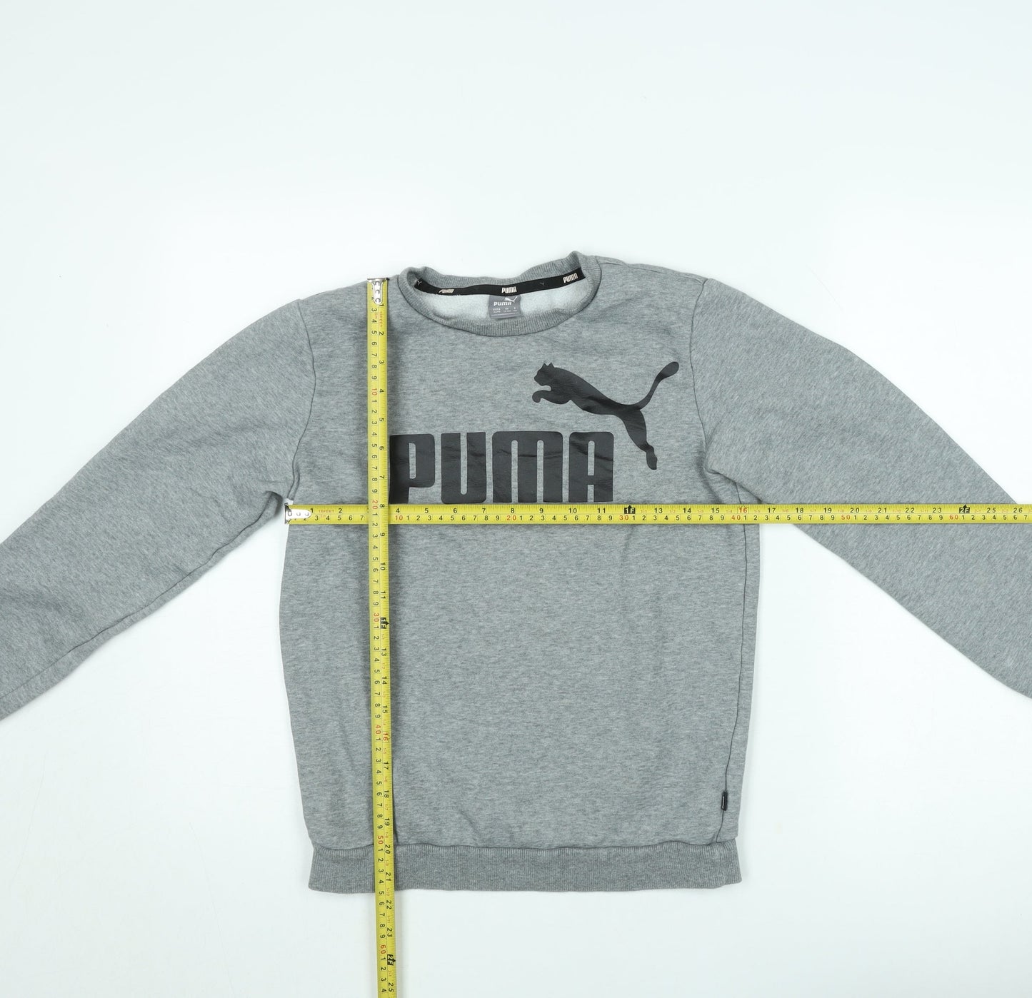 Puma Boys Grey Logo Fleece Sweatshirt 13-14 Years Pullover Crew Neck