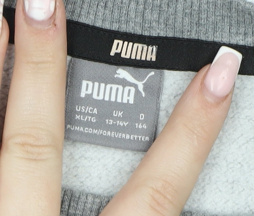 Puma Boys Grey Logo Fleece Sweatshirt 13-14 Years Pullover Crew Neck
