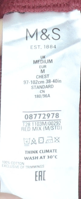 Marks and Spencer Men's Red Full Zip Hoodie Size M Cotton