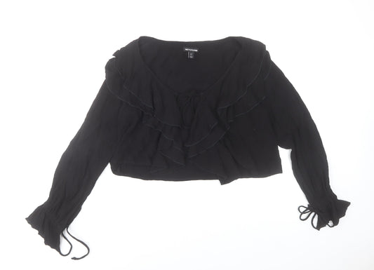 PrettyLittleThing Women's Black Ruffle Long Sleeve Cropped Blouse Size 6